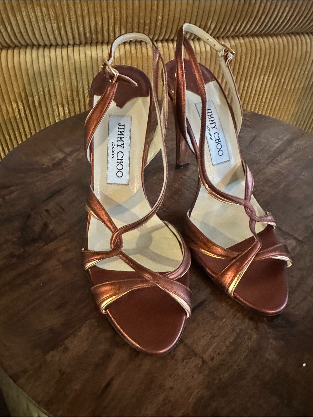 Jimmy Choo Metallic Copper Strappy High Heel Sandals